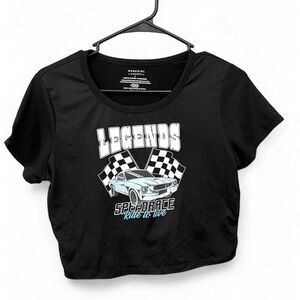 Legends Speedrace Graphic Crop Top – Open Back Cutout Detail